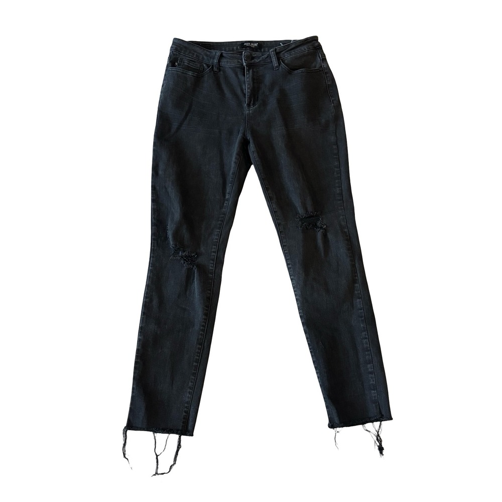 Judy‎ Blue Slim Fit Distressed Jeans Black Frayed Hem Size 9/29